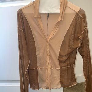 Brown mesh top